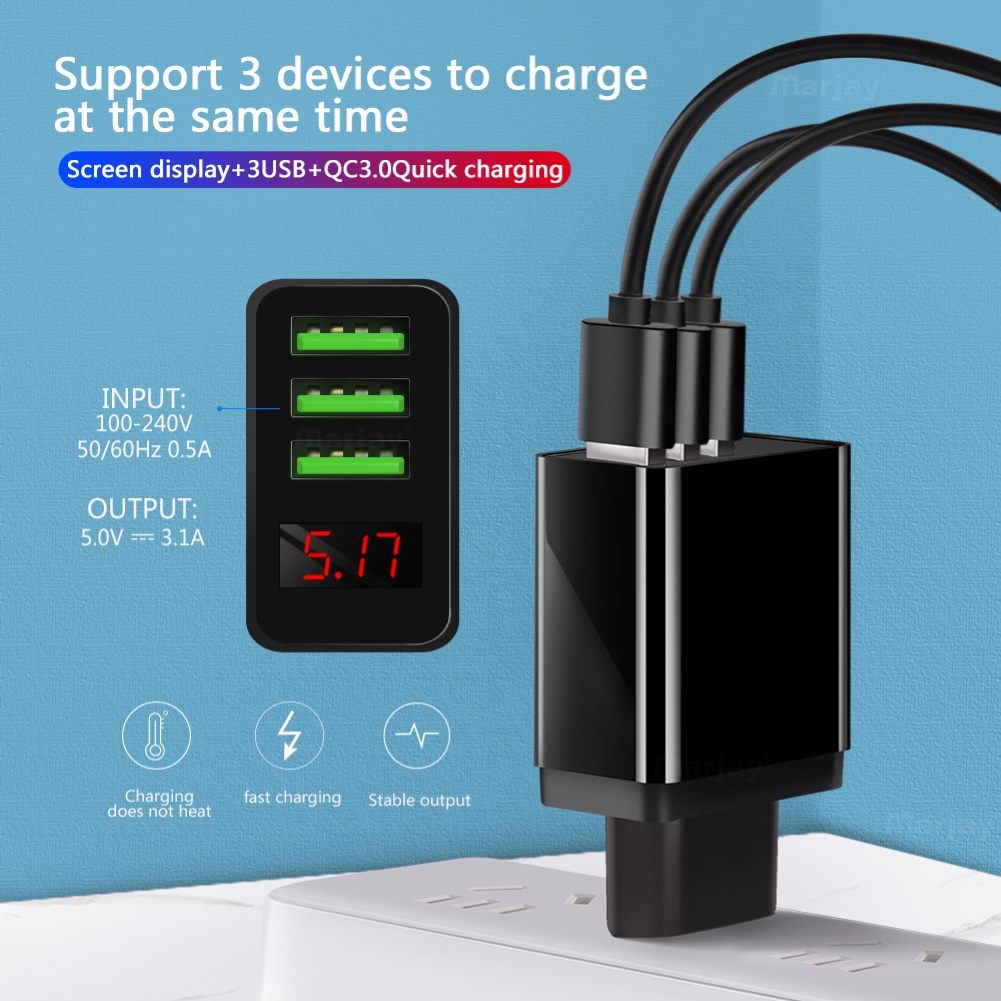 US EU UK Plug QC3.0 Fast Quick Charge 4 USB Ports Hub Wall Charger